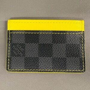 Upcycled LV Damier Graphite Canvas & Yellow Leather Card Case Holder
